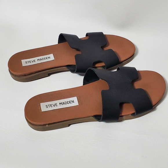 Steve Madden Dariella Black and Brown Slide Sandals Leather Upper Size 6 - Picture 5 of 6